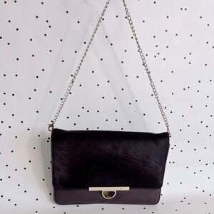 🖤 DKNY 🖤 clutch purse bag leather fur Bordeaux dark red purple gold